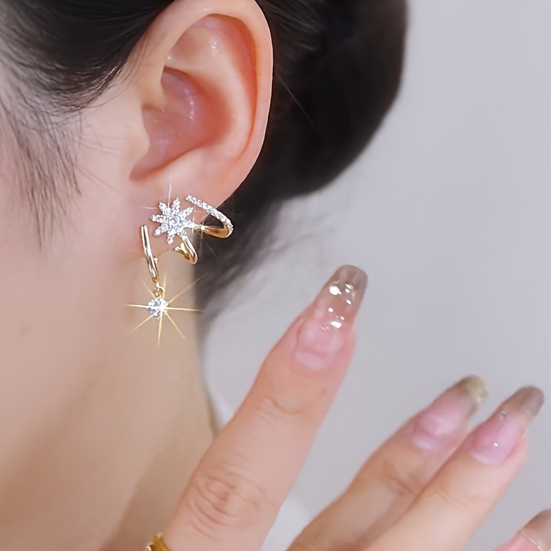 Elegant Rhinestone Eight-Pointed Star Tassel Earrings